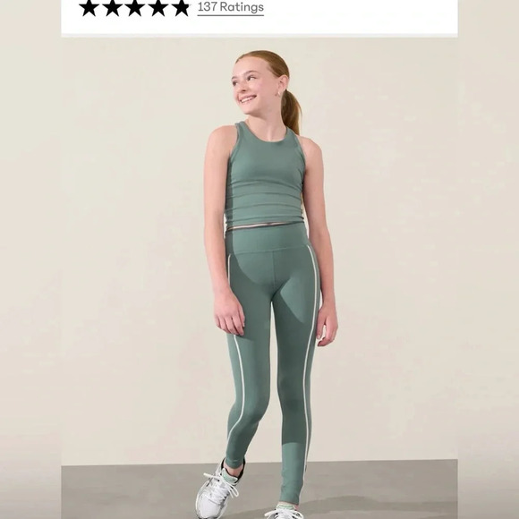 ATHLETA GIRL LONG DISTANCE BRA in Oxidized Green Size L/12 Kids - Picture 2 of 6